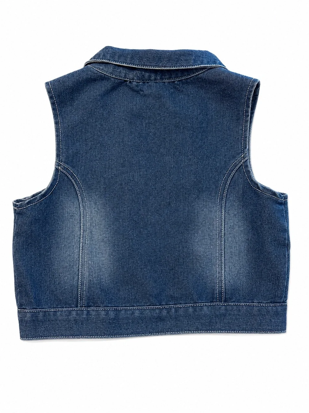 Limited Too Dark Blue Denim Zip Vest with Pink Flower Accent